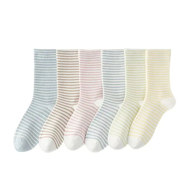 Polyester Elastane Striped Crew Socks