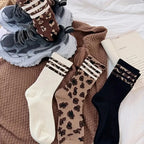 Polyester Leopard Print Mid Calf Casual Socks