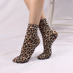 4 Pairs Womens Nylon Elastane Leopard Print Casual Socks