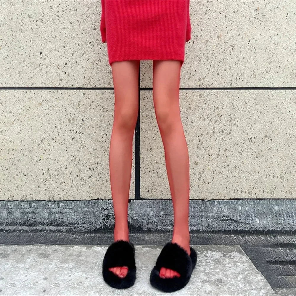Red Polyester Translucent Slim Tights - 20