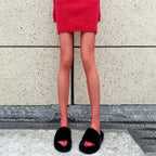 Red Polyester Translucent Slim Tights