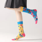 Cotton Blend Butterfly Floral Pattern Mid Calf Socks