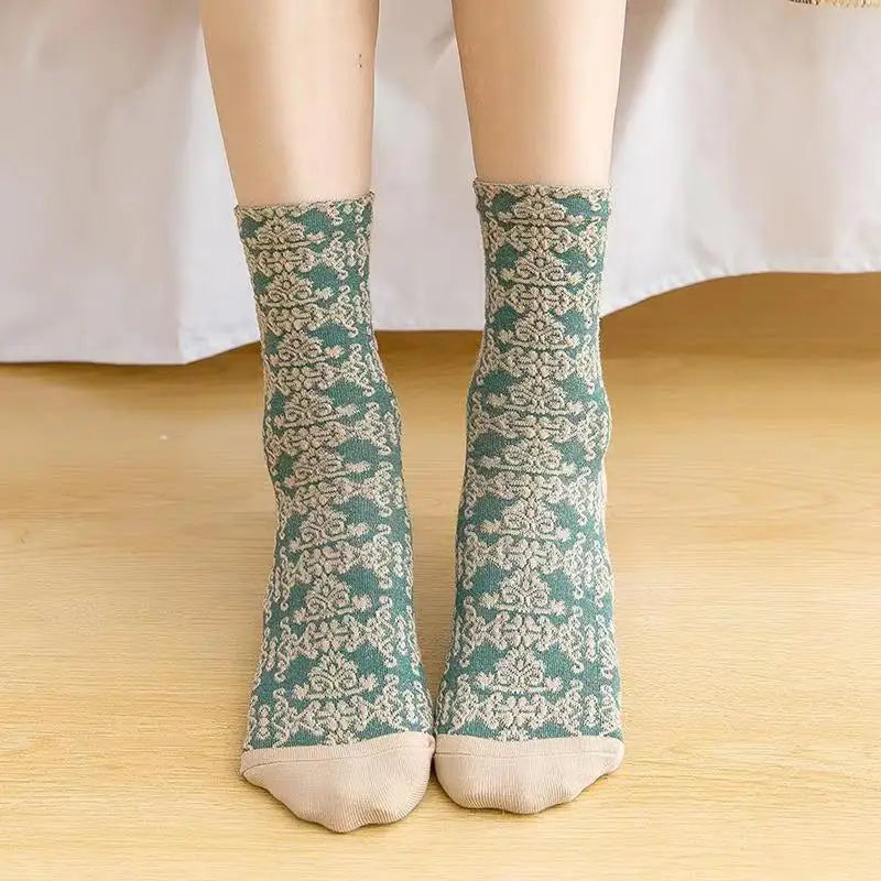 Cotton Blend Floral Mid Tube Socks