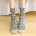 Cotton Blend Floral Mid Tube Socks