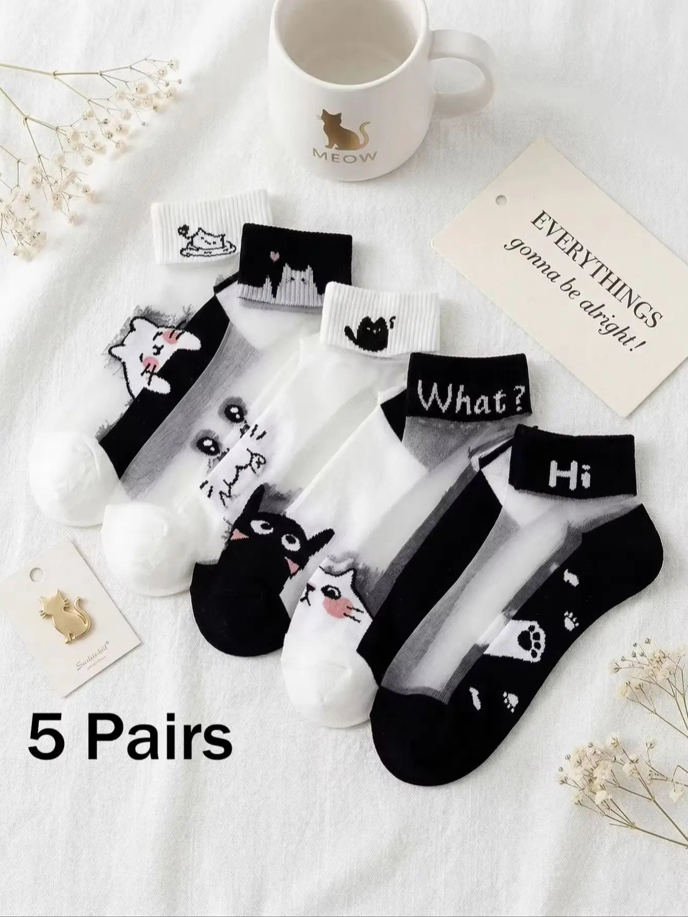 5 Pairs Polyester Elastane Cartoon Print Low Tube Ankle Socks - 6