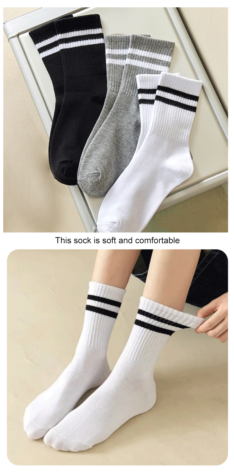 6 Pairs Polyester Spandex Crew Socks
