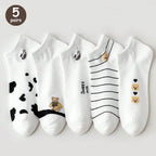 Polyester Elastane Teddy Bear Print Casual Ankle Socks for Women