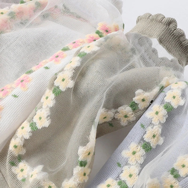 Floral Print Polyester Elastane Low Tube Casual Socks 7 Pairs