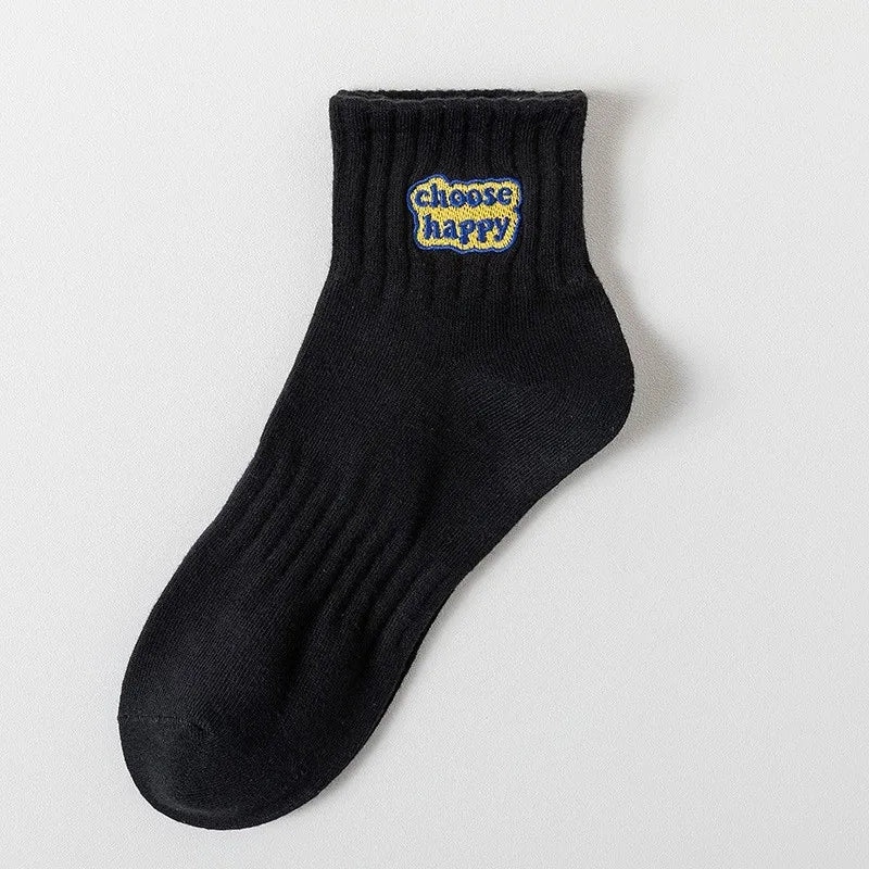 Polyester Blend Printed Letter Casual Crew Socks