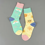 Cotton Blend Rainbow Sunflower Women Casual Crew Socks