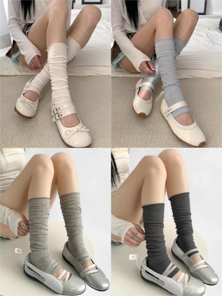 Cotton Ruffled Leg Warmers Slouch Socks - 1