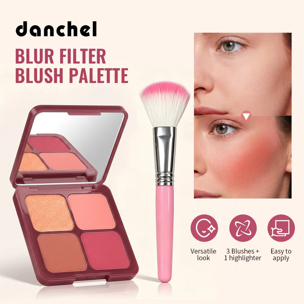 4 Color Matte Powder Blush Palette with Makeup Brush