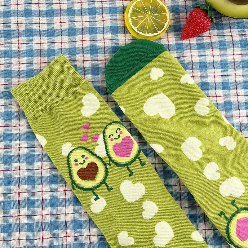Cotton Blend Avocado Print Mid Calf Socks