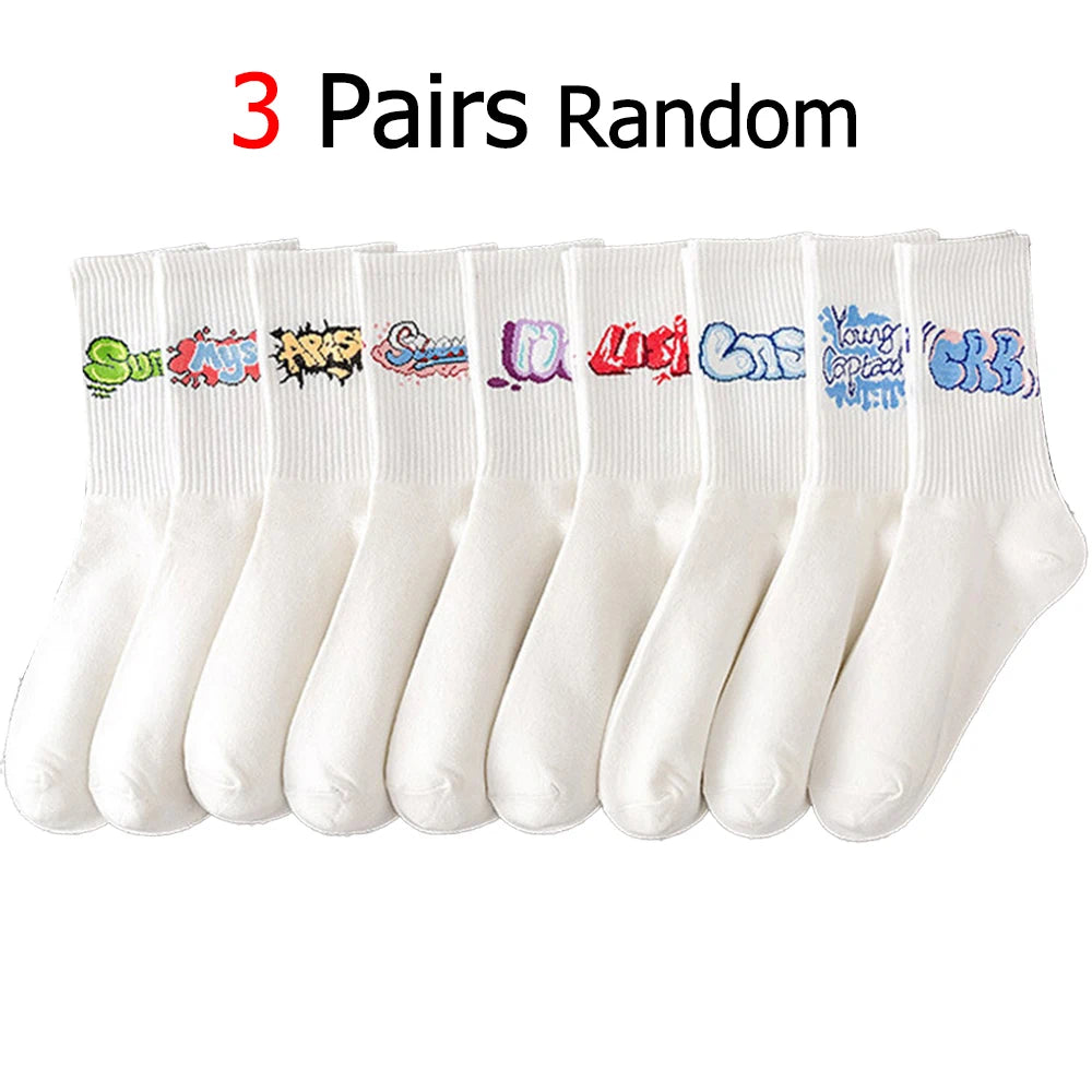 Polyester Elastane Graffiti Print Crew Socks