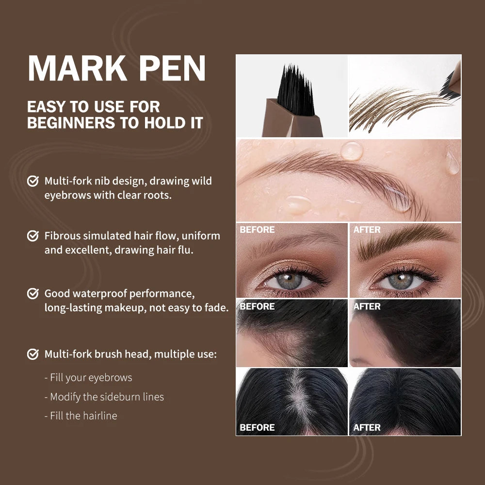 Liquid Eyebrow Pencil Multi Prong Brush Waterproof Makeup Pen - 4