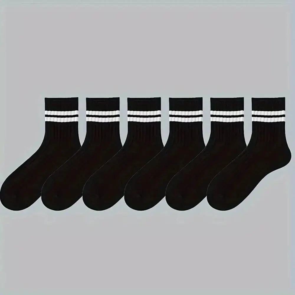Polyester Blend Striped Mid Tube Crew Socks