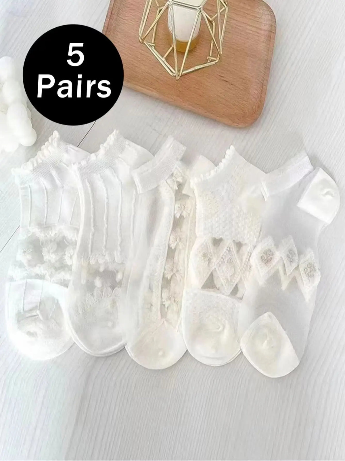 Polyester Elastane Women Low Tube Casual Ankle Socks 5 Pack