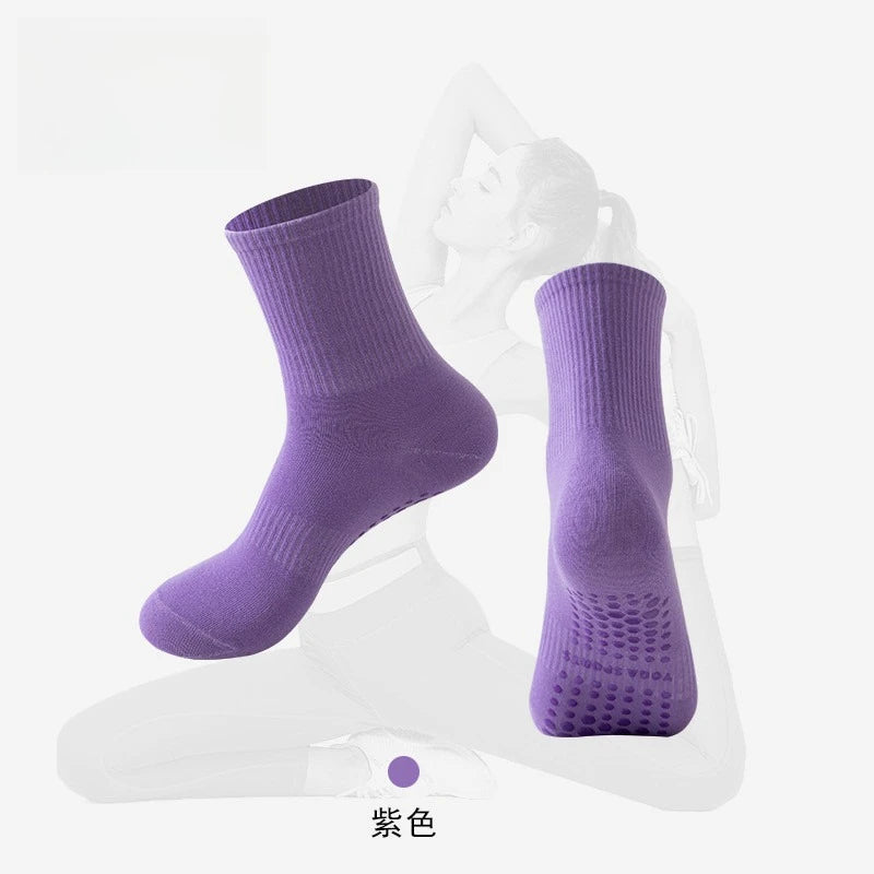 Cotton Polyester Non Slip Yoga Pilates Fitness Mid Tube Socks - 11