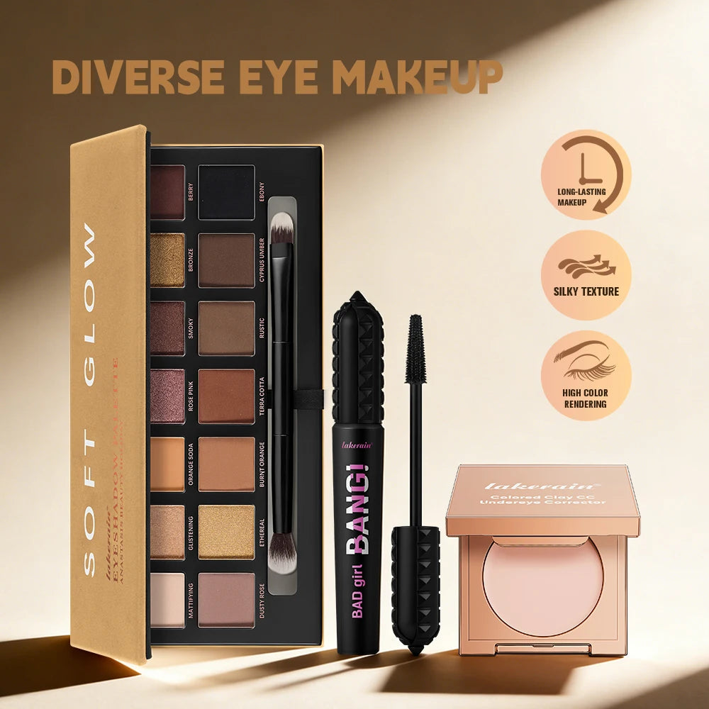 3 Piece Clay Corrector Eyeshadow And Volumizing Mascara Makeup Set - 3