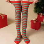 Striped Cotton Polyester Thigh High Stockings