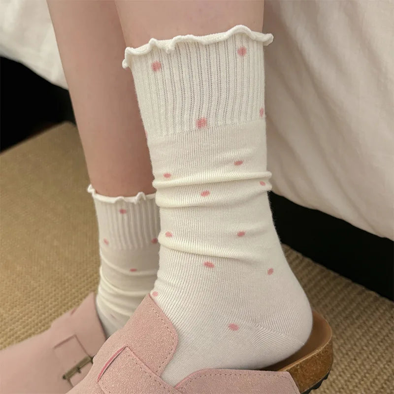 Polyester Spandex Polka Dot Mid Tube Casual Socks