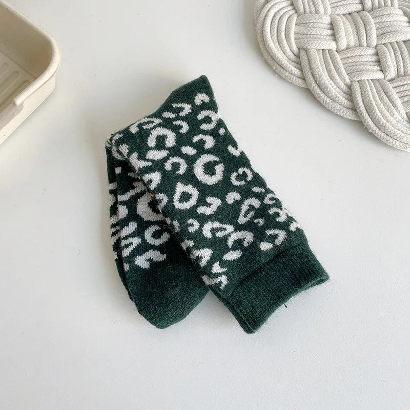 Thick Wool Leopard Print Thermal Socks for Women