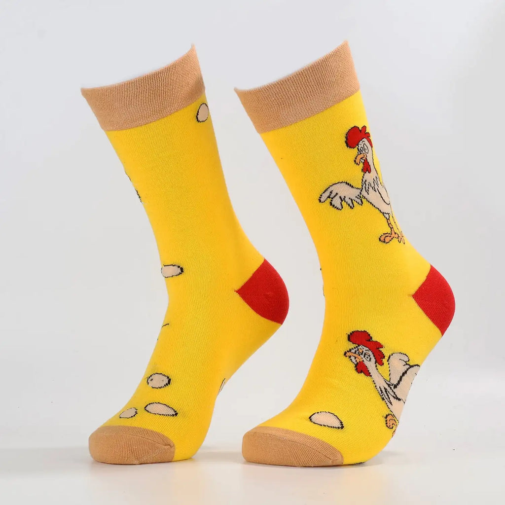 Cotton Blend Hen Pattern Crew Socks