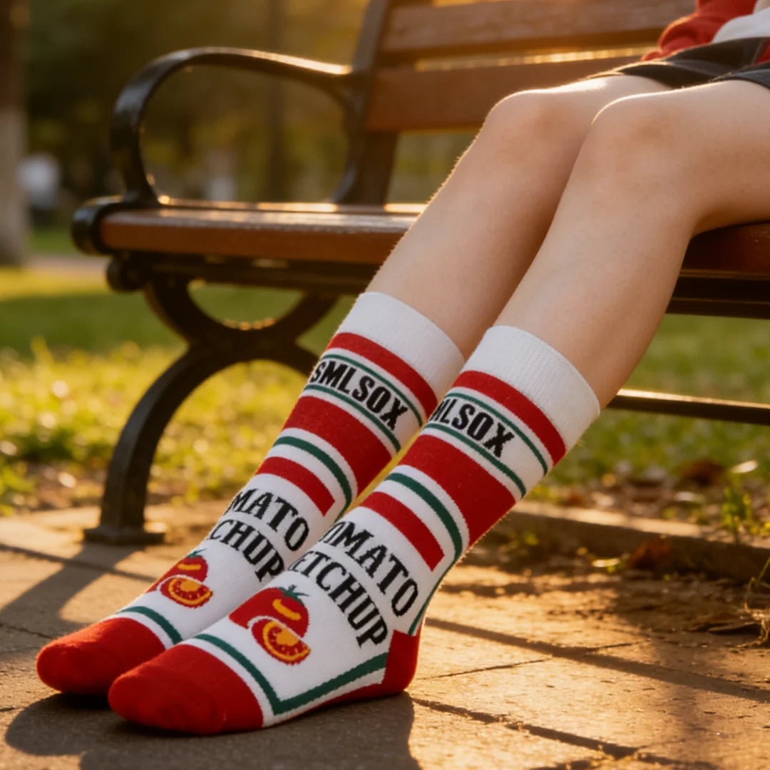 Cotton Blend Tomato Print Mid Calf Socks
