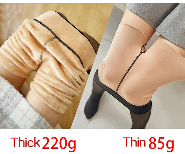 Fleece Lined Translucent Elastic Winter Thermal Leggings