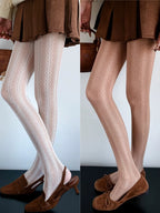 Nylon Elastane Jacquard Mesh Vertical Striped Tights