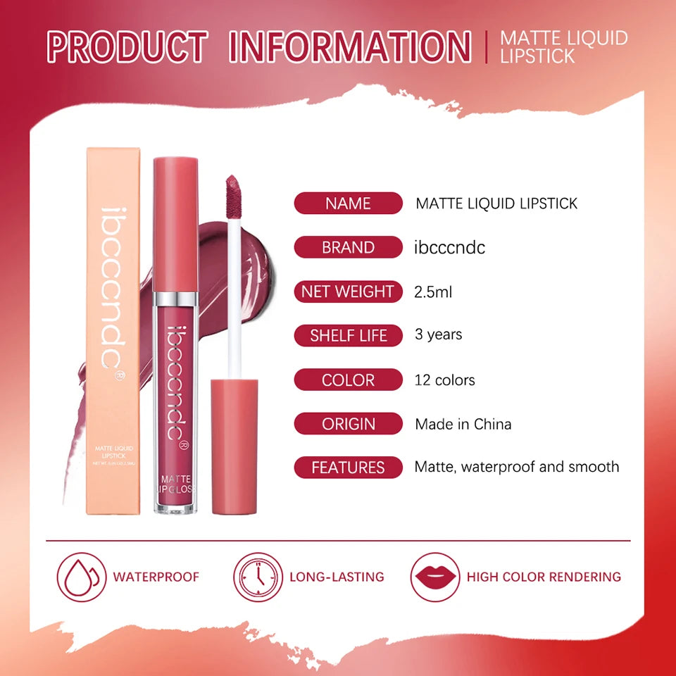 Matte Velvet Liquid Lipstick Waterproof Long Lasting Lip Glaze - 8
