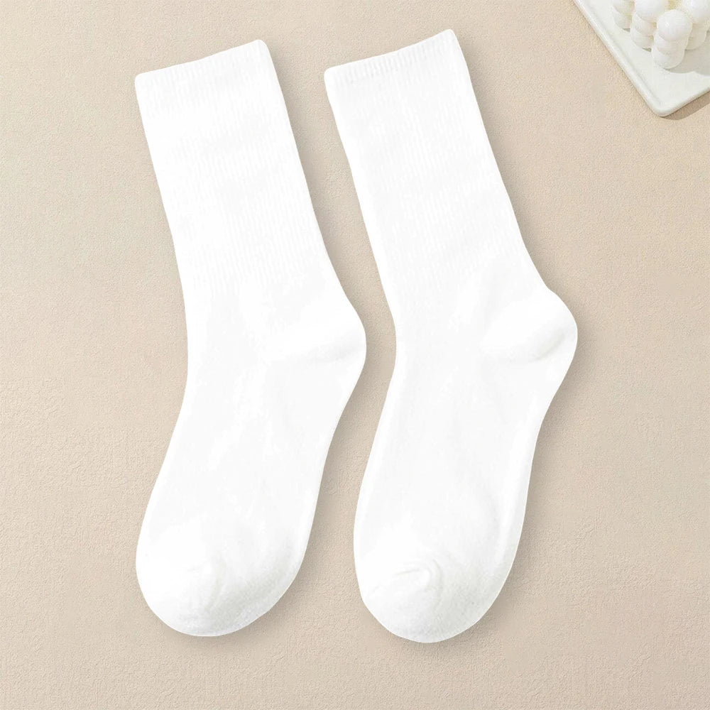 5 Pairs Polyester Spandex Solid Color Casual Crew Socks