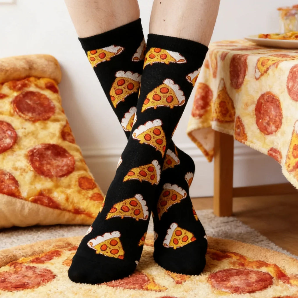 Unisex Pizza Printed Cotton Blend Casual Socks