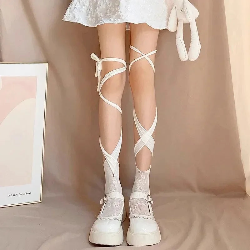 Nylon Fishnet Split Toe Calf Socks - 5