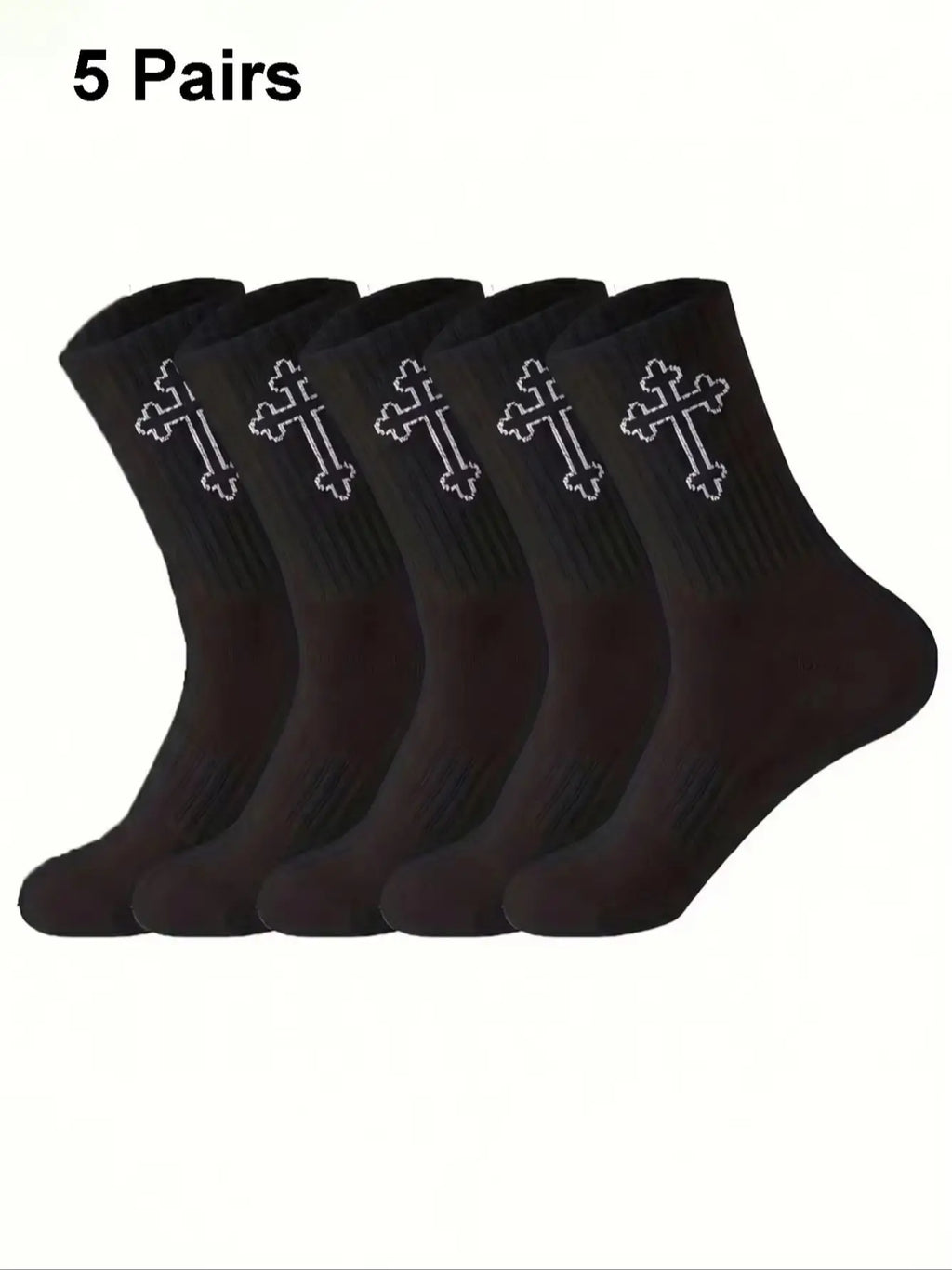 Polyester Elastane Casual Crew Socks 5 Pairs