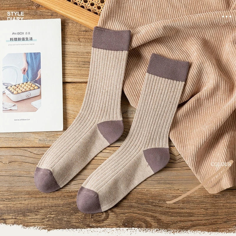 Polyester Elastane Women Crew Socks Japanese Style Set