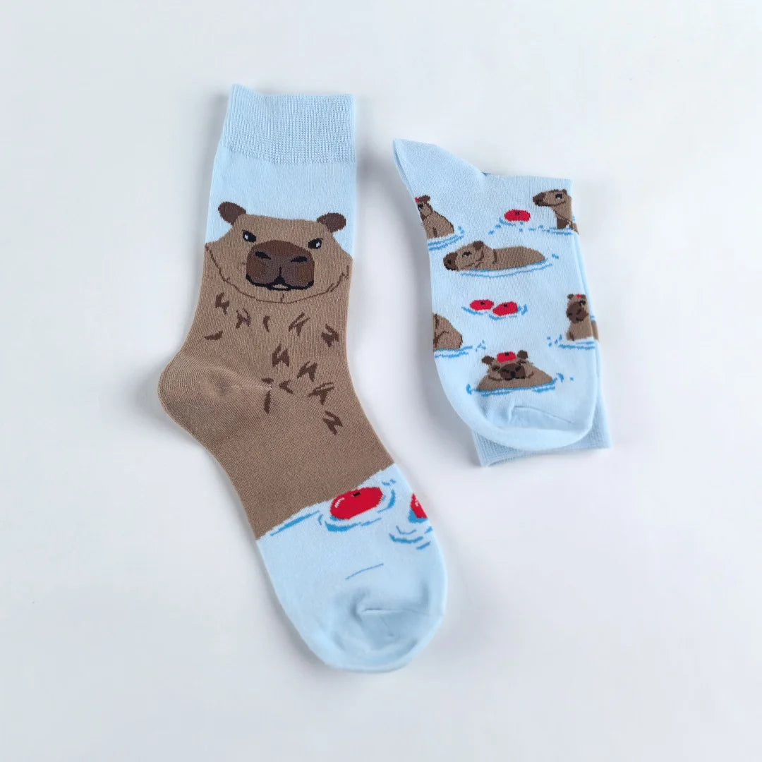 Cotton Blend Capybara Pattern Mid Calf Socks - 4