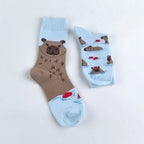 Cotton Blend Capybara Pattern Mid Calf Socks