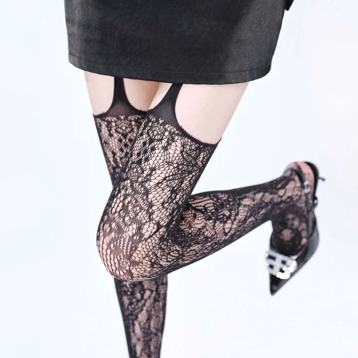 Floral Nylon Pantyhose Suspender Tights