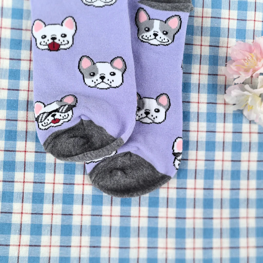 Cotton Blend French Bulldog Print Casual Low Tube Socks - 6