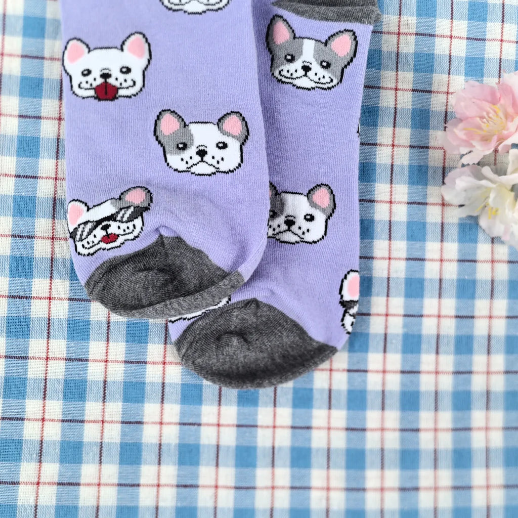 Cotton Blend French Bulldog Print Casual Low Tube Socks