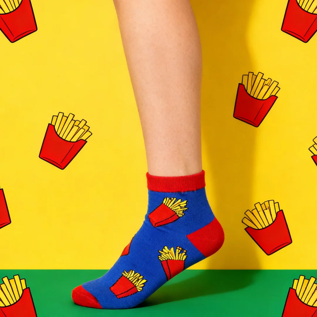 Cotton Blend French Fries Print Casual Socks