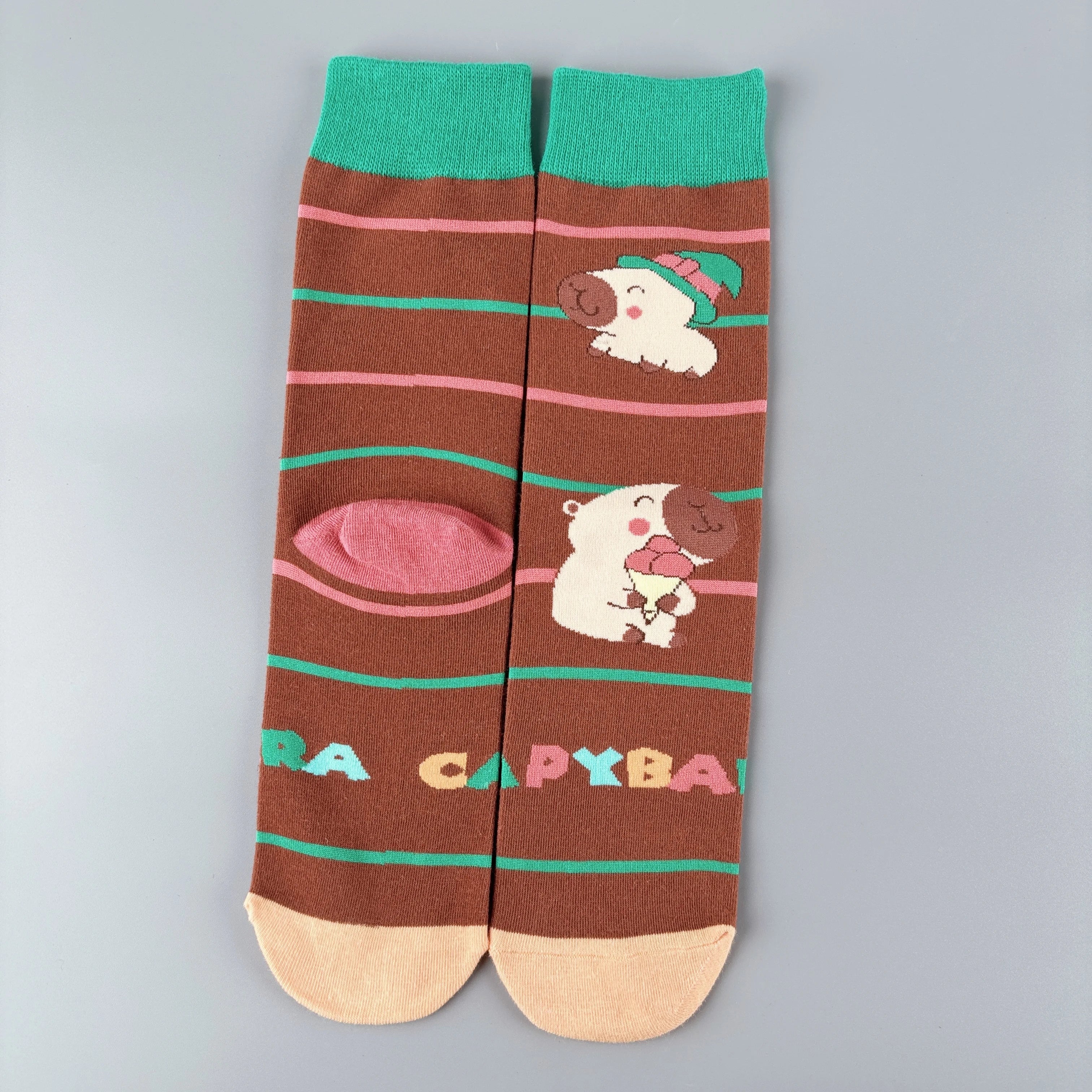 Cotton Blend Capybara Print Mid Calf Socks