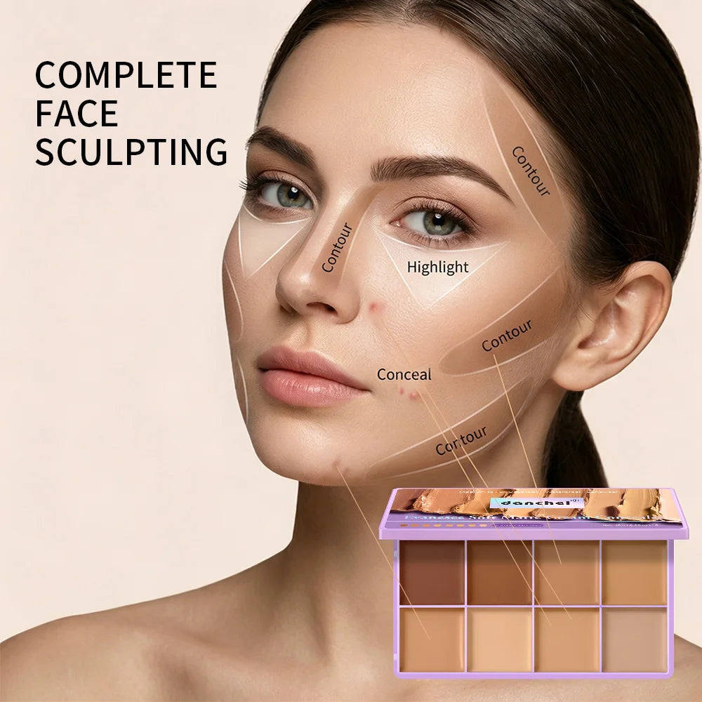 8 Shade Cream Concealer Palette and Contour Kit