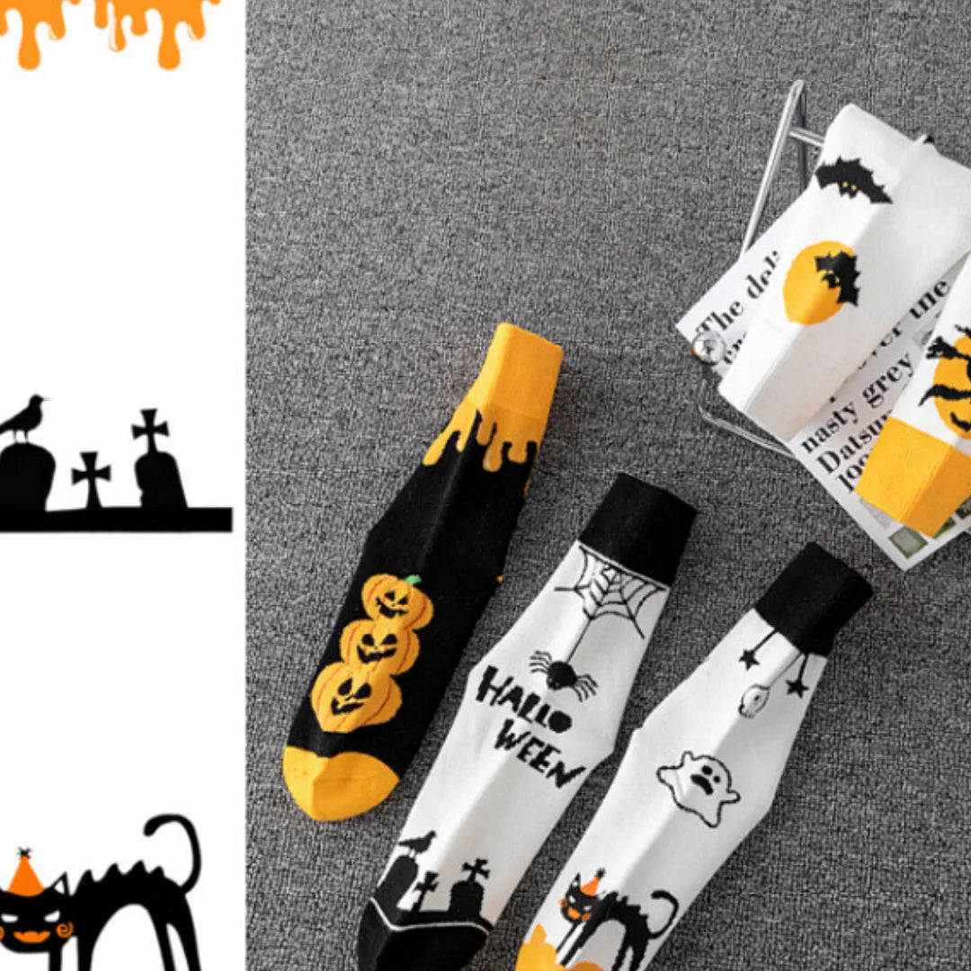 Polyester Elastane Halloween Patterned Mid Calf Socks 5 Pack