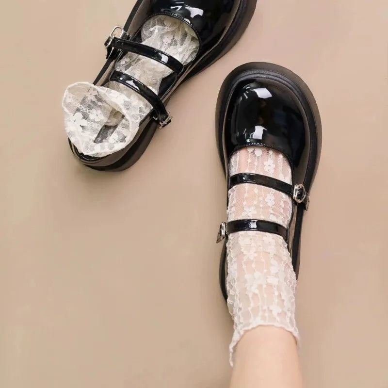 3 Pairs Floral Lace Women Casual Crew Socks