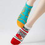 Cotton Blend Unisex Novelty French Fry And Ketchup Pattern Ankle Socks
