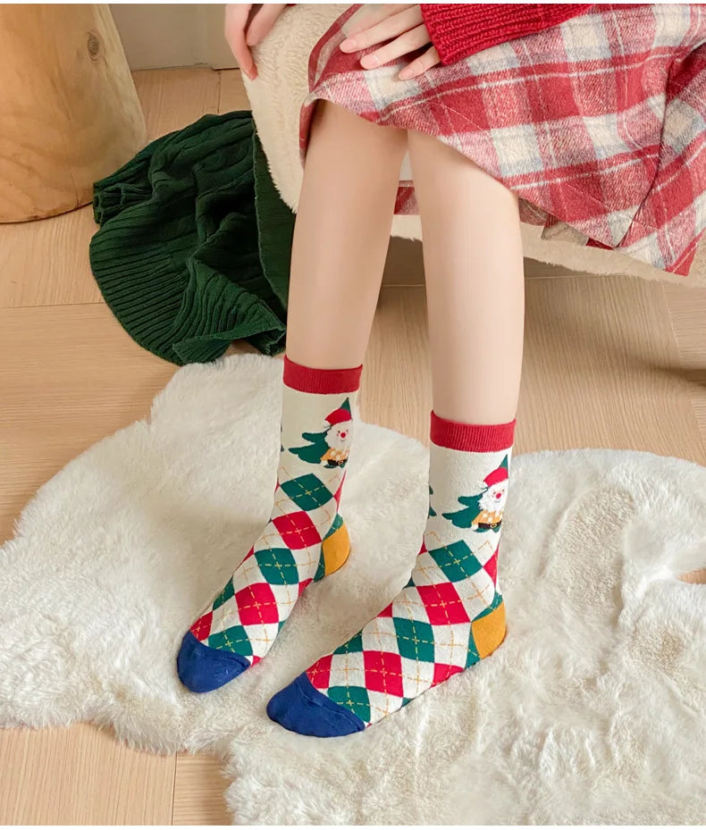 Cotton Christmas Mid Calf Socks for Women