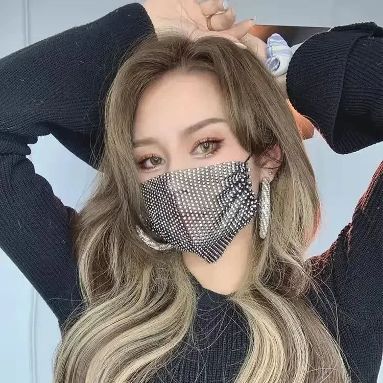 Nylon Rhinestone Decorative Face Mask - 2