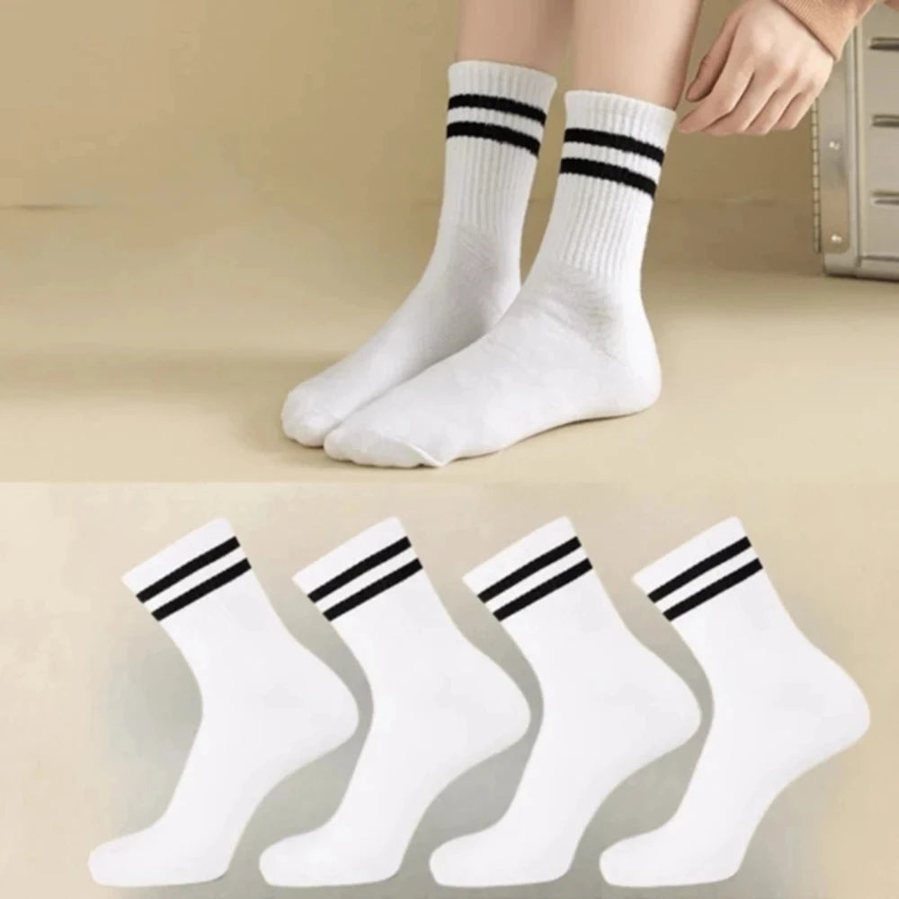 Polyester Elastane Striped Mid Length Casual Socks